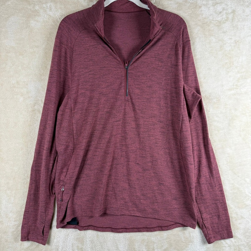 Lululemon Men Heathered Red 1/4 Zip Pullover Athletic‎ Long Slv Size L Workout